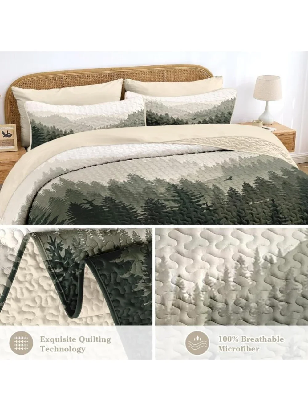 7-Piece King Quilt Set, Mountain Pine Bedding, Cozy Bedspread & Decor
